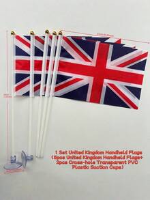 5/15Set UK England Scotland Wales Northern Ireland Colorful Hand Held Flags With 5 Poles 2 Cross Hole Transparent PVC Suction Cups Polyester Fabric For Party Festival Celebration World Cup Euro Outdoor Decoration - A - View 16