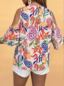 Travachic Mother's Day Vacation Style Casual Simple Vintage Paisley Cashew Flower Pattern Printed Plus Size Shirt Suitable For Summer - Multicolor - View 3