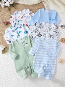 Random 1sets Newborn 0-12 Months Jumpsuit Forest Style Cute Ditsy Floral With Chain Craft Contrast Color Fresh Style Long Sleeve Footed Open Crotch - Multicolor - View 3