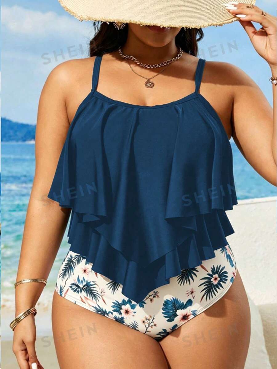 Swim Lushoire Conjunto de Tankini de Playa para Vacaciones Talla Grande - Multicolor - Ver 1