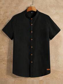 COMVAIL Plus Size Men's Casual Mandarin Collar Shirt - Black - View 2
