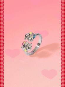 HELLO KITTY AND FRIENDS | SHEIN A New Creative Cartoon Cute Cat Ring, IP Joint Design, Cute Personalized, Simple And Generous, Suitable For All Kinds Of Parties, Concerts, Festivals, Exquisite Gifts - Platinum - View 1