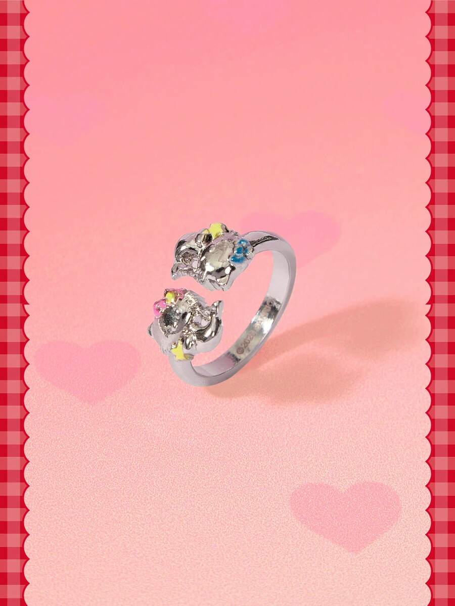 HELLO KITTY AND FRIENDS | SHEIN A New Creative Cartoon Cute Cat Ring, IP Joint Design, Cute Personalized, Simple And Generous, Suitable For All Kinds Of Parties, Concerts, Festivals, Exquisite Gifts - Platinum - View 1