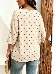 EMERY ROSE Plus Size Women's Casual Minimalist Polka Dot Print Drop Shoulder T-Shirt, Suitable For Summer Wear - Multicolor - View 2