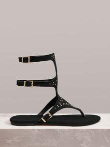 Styleloop Sandal Datar Wanita, Gaya Bohemian, Liburan Pantai, Gaya Barat, Pakaian Musim Panas, Perlengkapan Perjalanan - Hitam - View 6