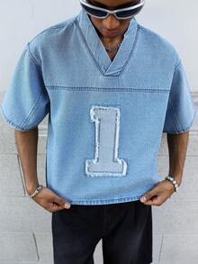 GALLERY FADE Casual Loose Fit American Brand Embroidered Denim Shirt - Light Wash - View 4