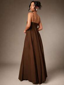 Hauture Gaun Maxi Cami Elegan untuk Wanita - Kopi - View 2
