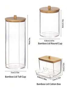 Ball Dispenser 3 Pieces Set, Round Pad, Clear Plastic Bottle Set With Dental Floss, Bathroom Storage Box, Cosmetic Organizer With Wooden Lid For Dressing Table, Vacation, Beach, Bathroom, Bedroom, Large Capacity. - Multicolor - View 8