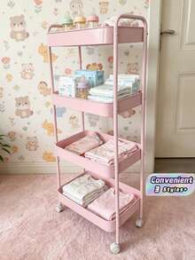 Stylish Thick Metal Rolling Storage Cart, Multifunctional Utility Trolley For Cosmetics, Toys & Snacks, Sturdy & Portable For Kitchen, Bedroom, Study & Balcony - Multicolor - View 1