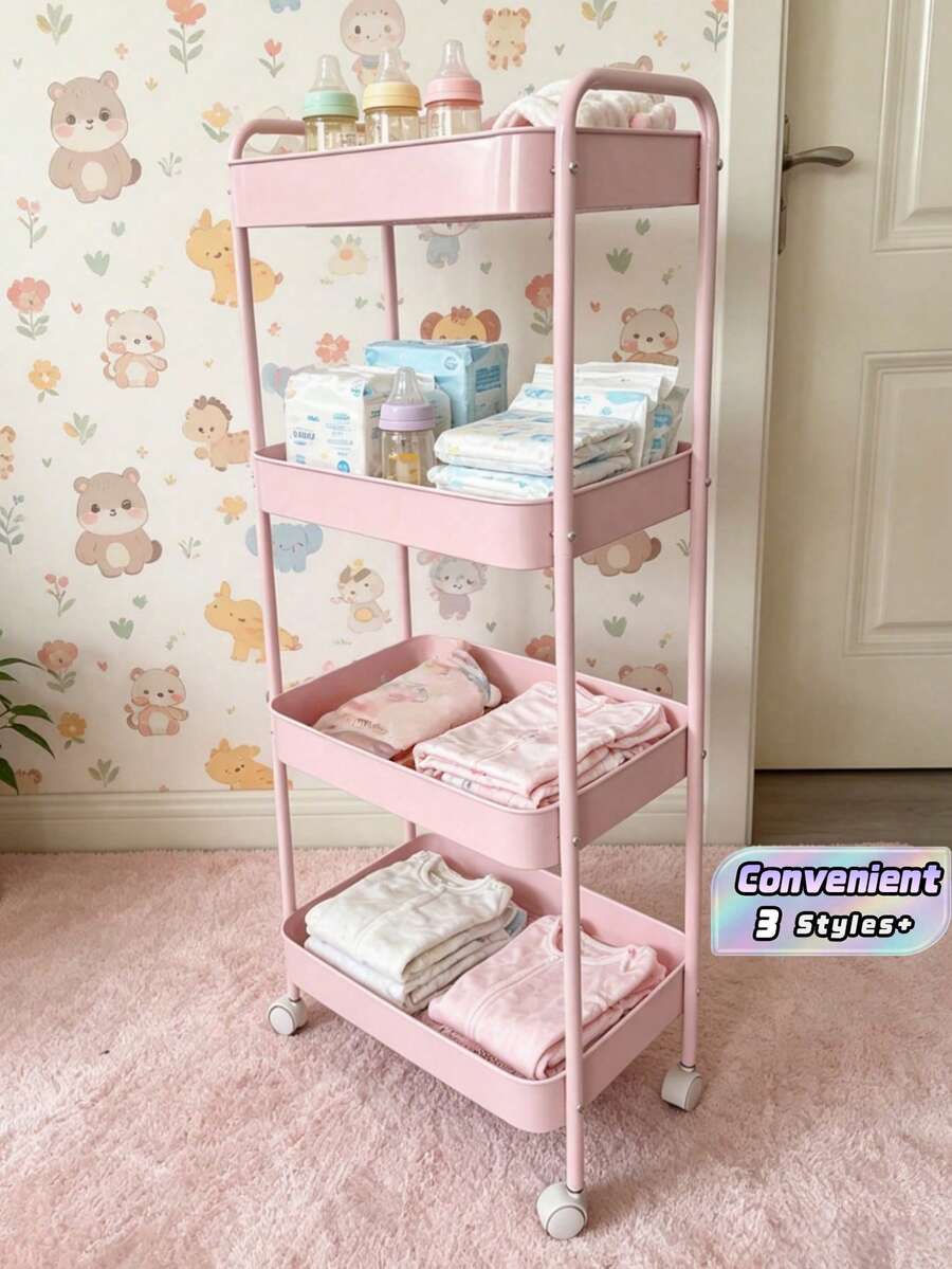 Stylish Thick Metal Rolling Storage Cart, Multifunctional Utility Trolley For Cosmetics, Toys & Snacks, Sturdy & Portable For Kitchen, Bedroom, Study & Balcony - Multicolor - View 1