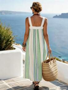 EMERY ROSE Women's Striped Print Sleeveless Dress With Large Pockets - Multicolor - View 2