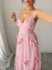 Rafferiza 浪漫花卉网纱长裙，适合生日、婚礼宾客、新娘礼服等场合 - 淺粉色 - 查看 9
