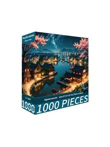 New-1000片裝拼圖玩具，尺寸70cm*50cm，油畫風景與卡通圖案，成人舒壓，裝飾藝術品，適合萬聖節、聖誕節、生日禮物 - 彩色 - 查看 13