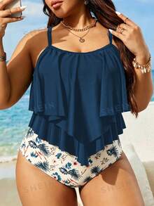 Swim Lushoire Conjunto de Tankini de Playa para Vacaciones Talla Grande - Multicolor - Ver 3