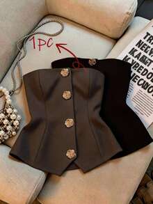 Franclia Women's Exquisite Metal Flower Buckle Business Versatile Strapless Top For Banquet - Coffee Brown - View 1