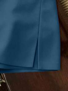 EMERY ROSE Plus Size Women's Fashion Casual Commute Versatile Textured Soft Fabric High Waist Split Shorts/Skirt/Capri Pants/Hot Pants, Spring And Autumn - Blue - View 3