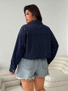 SHEIN EZwear Women's Plus Size Navy Blue Casual Everyday Single-Breasted Jacket Fall - Navy Blue - View 2