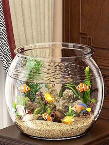 KEMORELA 1pc Round High-Transparency Shatterproof Pet Fish Tank, Scratch-Resistant Desktop Hydroponic Goldfish Aquarium, No Electricity Needed, PP Material, Ideal For Home Decor & Small Hydroponics - Clear - View 2