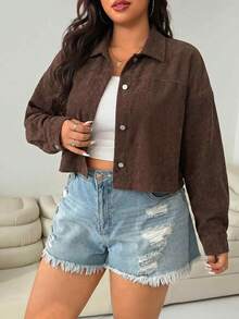 SHEIN EZwear 女款大尺碼巧克力棕色夾克 - 巧克力棕 - 查看 5
