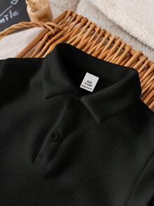 SHEIN 新生儿男女宝宝柔软舒适休闲白色短袖针织连体衣，适合室内、室外、日常穿着、运动、玩耍、派对、拍照、度假、节日、婚礼、迎婴派对、洗礼和一周岁生日等场合。 - 黑色 - 查看 6