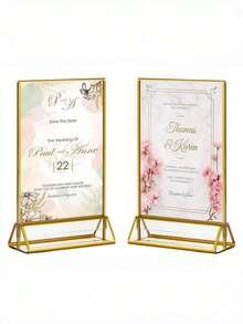 6-Piece Acrylic Display Stand, 5x7 Inches, Double-Sided Gold Frame, Gold Upright Table Number Holder, For Wedding, Office, Restaurant, And Party Table Sign And Menu Display - T-gold - View 8