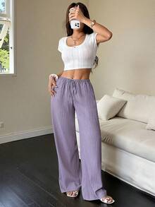 EMERY ROSE Pantalones casuales de verano para mujer de unicolor con cintura elástica y cordón, con bolsillos, ropa de talla grande para otoño - Multicolor - Ver 4