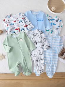 Random 1sets Newborn 0-12 Months Jumpsuit Forest Style Cute Ditsy Floral With Chain Craft Contrast Color Fresh Style Long Sleeve Footed Open Crotch - Multicolor - View 4
