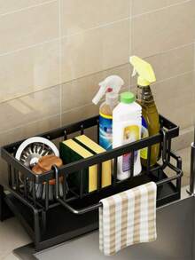 No-Drill Gray Sink Storage Rack | Rustproof Space-Saving Kitchen Organizer With Hooks, For Dishes, Soap & Cleaning Brushes, Easy Install & Clean, High Load-Bearing, Scandinavian Style - Multicolor - View 7