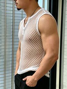 Manfinity Dauomo 男士夏季度假休闲性感露背背心 - 白色 - 查看 6