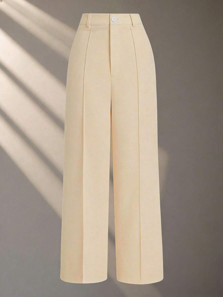 Franclia Petite 杏色布料女款直筒長褲,優雅長款,附拉鍊與素色圖案,適合嬌小女性 - 杏色 - 查看 1