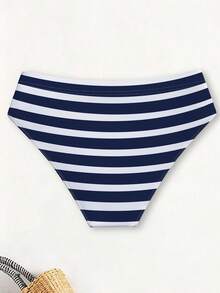 Manfinity KASUA Men's Striped Pattern Vacation Beach Triangle Swim Briefs, Holiday - Navy Blue - View 2