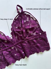 Divavoom 2pcs Set Sexy Plus Size Women Lace Lingerie Set - Purple - View 6