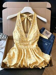 SHEIN PariChic 女士夏季休闲碎花吊带衫 - 黃色 - 查看 5