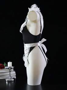 Dansine Pure And Innocent Maid One-Piece Crotchless Apron Seductive Lingerie Set, No-Need-To-Remove Sleepwear. - Black - View 4