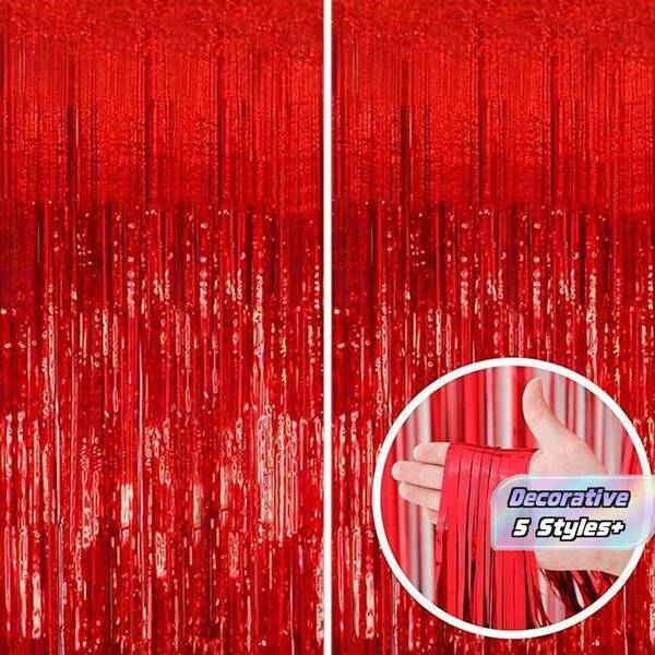 1/2/3/4/5pcs Red Party Backdrop Metallic Foil Fringe Metallic String Curtain, Birthday Party Wedding Decoration Gift Supplies