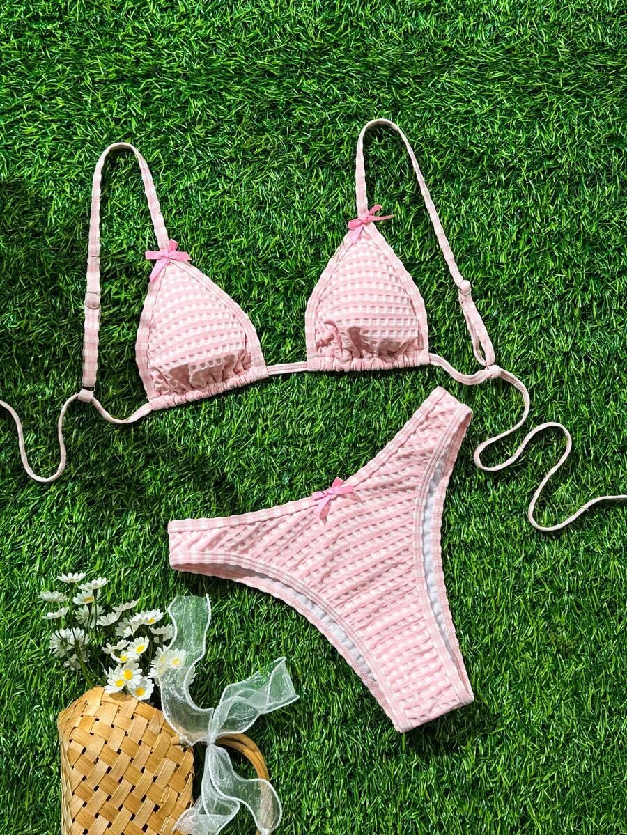 SHEIN Swim 2026 New Spring/Summer Sweet Girl Bikini Swimwear Set, Pink ...