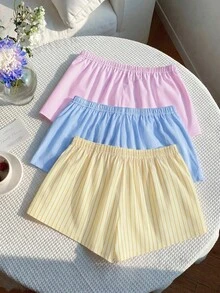 Comfortcana 3pcs Women's Casual Drawstring Waist Loose Shorts, Suitable For Summer, Vacation, Daily Commute, And Home Wear - Multicolor - View 2