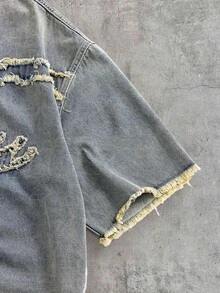 Athstrex Men's Light Color Shirt With Vintage Embroidered Patch Short Sleeve Jacket - Blue - View 6