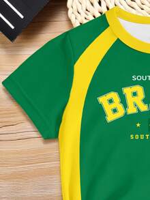 Pakaian Musim Panas Musim Semi Musim Gugur Remaja Perempuan Mode Kreatif Personalisasi Hijau Brasil Kuning Huruf Slogan Pola Kasual Dasar Kaos Lengan Pendek Gaya Musim Panas dan Gugur yang Nyaman Pakaian Sehari-hari - MultiWarna - View 6