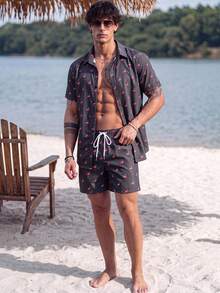 Ironwick Men's Flamingo Print Short Sleeve Shirt And Shorts Sports Set, Gym - Multicolor - View 1