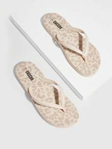 Grefit Fashion Leopard Print Flat Slipper Sandals For Beach Or Outdoor Wear Spring Shoes Spring Break Easter For Casual Beach Style For Christmas Beach Shoes - Apricot - View 5
