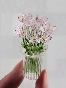 7Pcs Mini Glass Flower Bouquet In Vase, Handmade Colorful Artificial Flower Decor, Tiny Glass Floral Arrangement For Desk, Home Decor & Gift - Multicolor - View 9