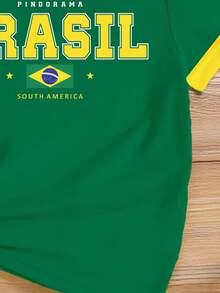Kaos Lengan Pendek Kasual Dasar Motif Bintang Lima Huruf Lengkung Brasil Minimalis Premium Kreatif Personalisasi untuk Anak Perempuan Musim Semi Musim Panas Musim Gugur, Cocok untuk Gaya Musim Panas dan Gugur. - MultiWarna - View 6