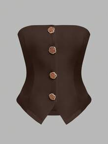 Franclia Women's Exquisite Metal Flower Buckle Business Versatile Strapless Top For Banquet - Coffee Brown - View 5