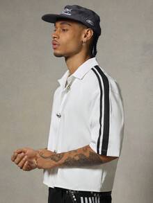FRESIVO Men's Summer Casual Contrast Color Striped Shirt - White - View 5