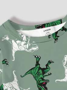 SHEIN [隨機發貨 1 套]男童睡衣 新款時尚熱銷 恐龍組合圖案印花 針織高彈力面料 短袖長褲 2 件套貼身睡衣 (隨機發貨) 1 套 - 彩色 - 查看 3