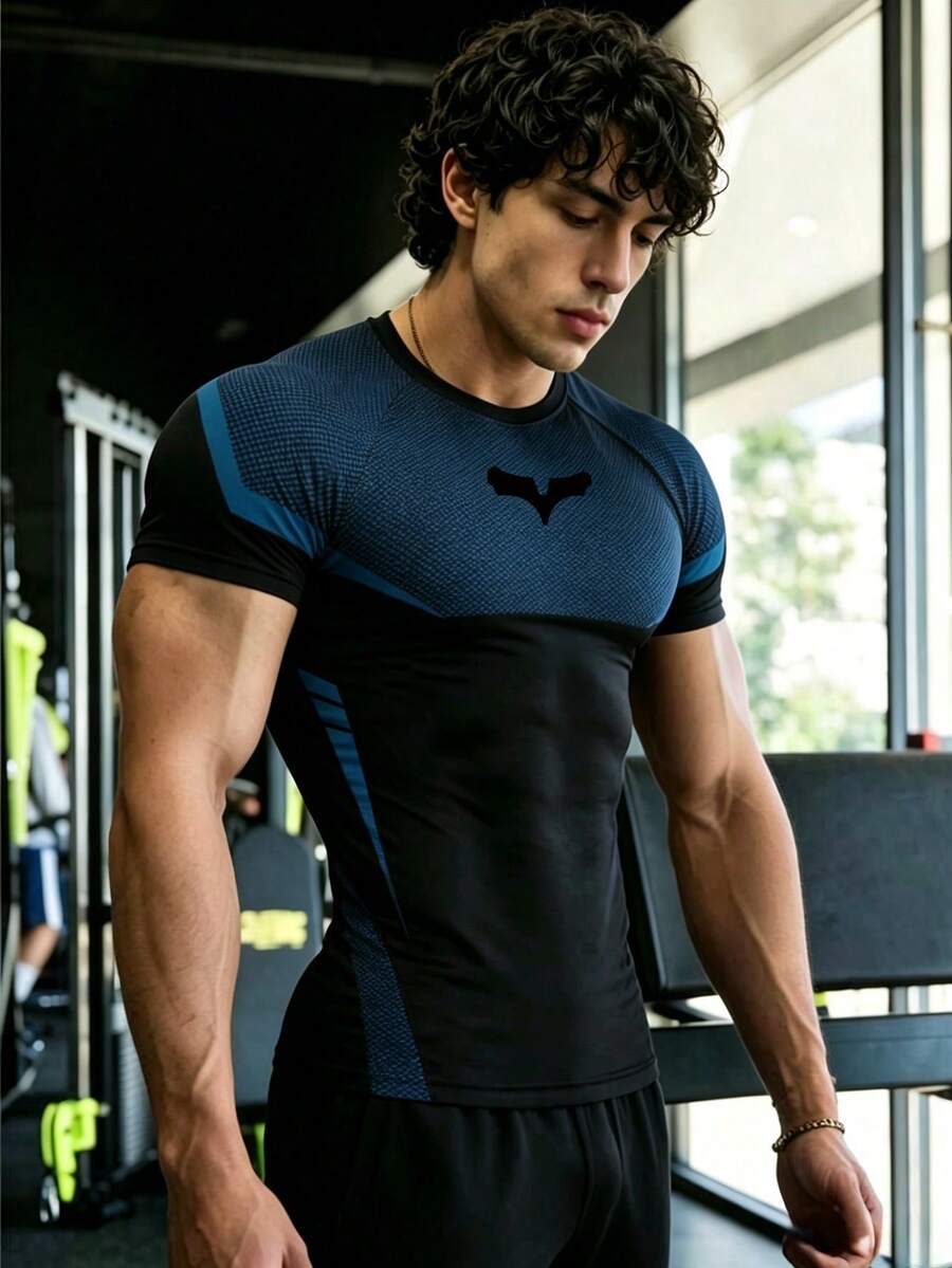 GymBeat 男士休閒百搭撞色圓領短袖運動T恤,健身房適用 - 彩色 - 查看 1