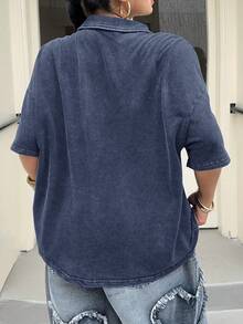 Muchica Summer Casual Vintage Navy Blue Plus Size T-Shirt Graduation - Navy Blue - View 2