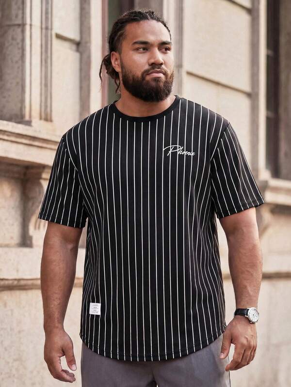 EASEVO Plus Size Men's Casual Striped Short Sleeve T-Shirt, Summer