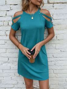 EMERY ROSE Vestido casual de unicolor con hombros descubiertos para ropa de Año Nuevo - Azul - Ver 5